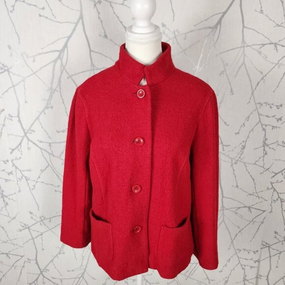 Talbots Red 40% Boiled Wool Button Mandarin Colla… - image 1